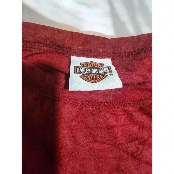 Y2k Harley Davidson red mesh long sleeve top with a double layer design - Picture 4 of 4